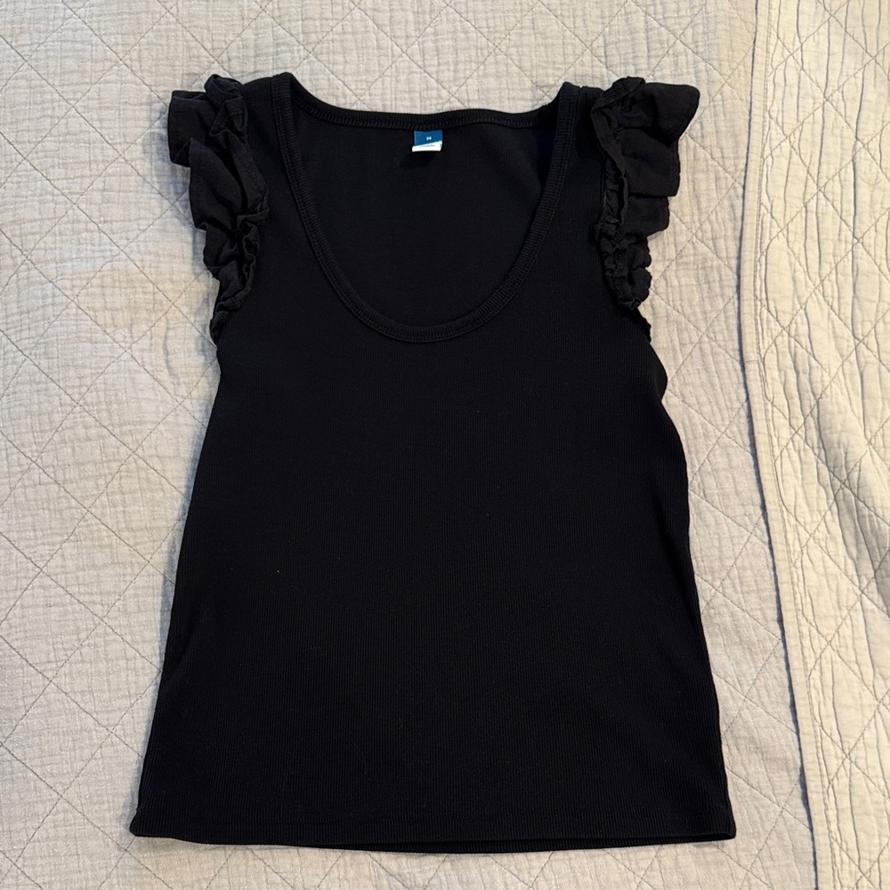 Old Navy Elegant Black Ruffle Tank Top